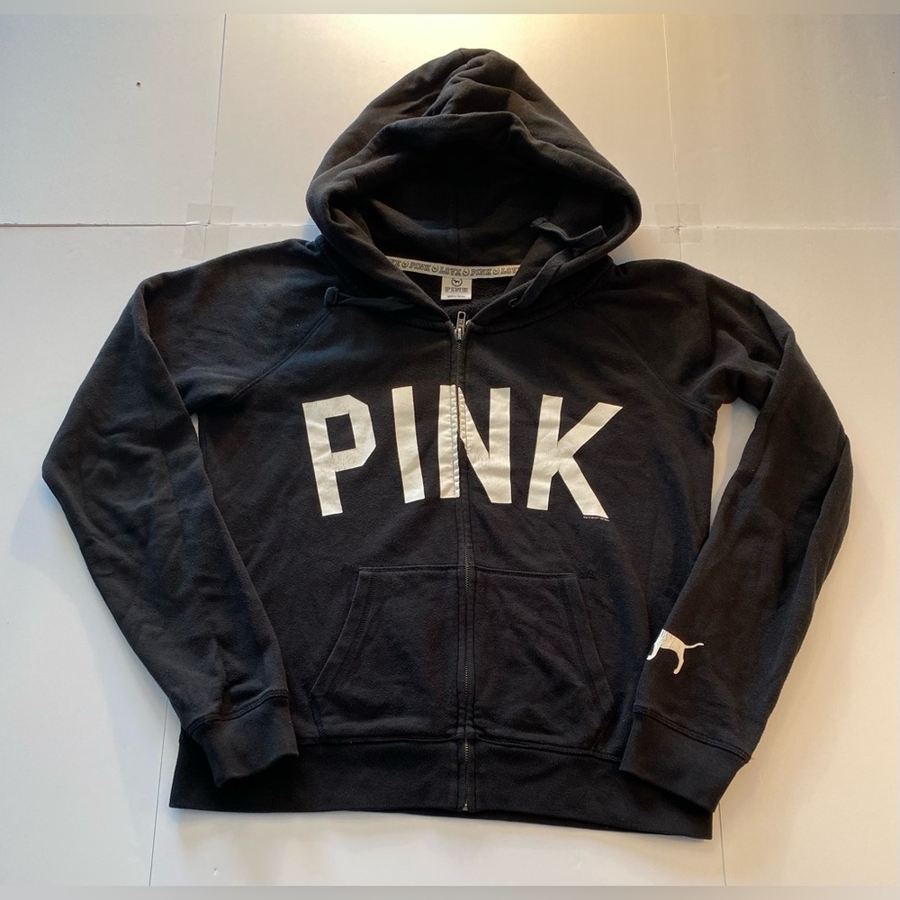 PINK Victorias Secret Black zip hoodie Large - Picture 1 of 6